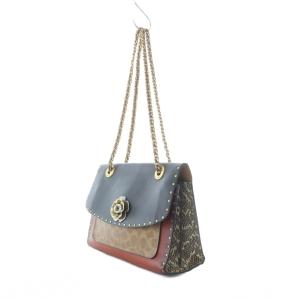 COACH ハンドバッグ ショルダー レザー チェーン レザー パイソン 黒 ブラック 茶色 ブラウン 29416