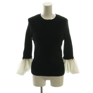 23AW 2WAYバルーンスリーブフレアニット セーター 2 黒 ブラック ヘンリーネック 七分袖 /AG