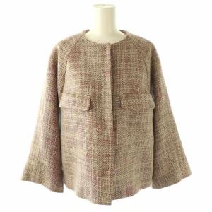 ロービングツイードクルーネックジャケット 36 レッド ライトグレー