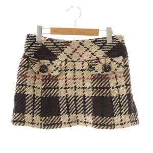 チェックニットミニスカート 台形スカート 38 ベージュ /DF OS SH
