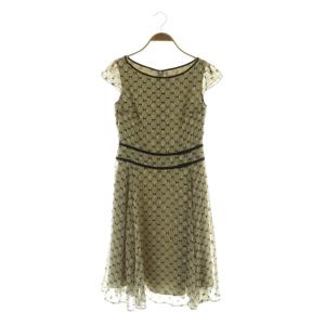 リボン柄 シフォン ワンピース 膝丈 半袖 ジャガード 0 ベージュ /MY OS