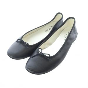 CENDRILLON サンドリオン バレエシューズ 38.5 25cm 黒 ブラック リボン付き ラウンドトゥ