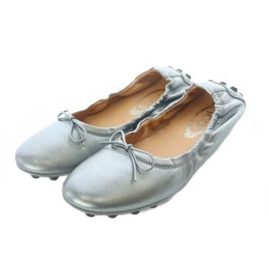 Gommino フラットシューズ ドライビングシューズ バレエシューズ 38 24cm シルバー色 リボン