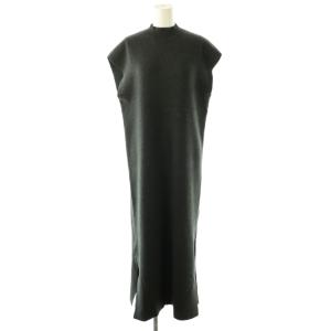コットンカシミヤ ニットワンピース ロング ノースリーブ M ダークグレー /HK OS