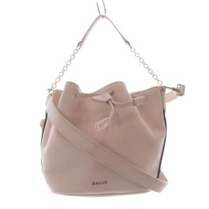 レザー 巾着 ショルダーバッグ ロゴ ピンク /SR