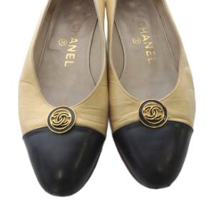 CHANEL ココマーク パンプス レザー 切替 35.5 ベージュ 黒 ブラック /SR