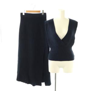 カシミヤ混 ノースリニットベスト スカート セットアップ F ネイビー /ES OS