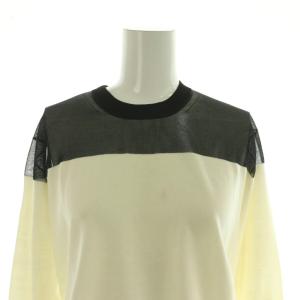 CINOH ショルダーシースルーニットプルオーバー 切替 カシミヤ混 40 黒 ブラック アイボリー /RM OS