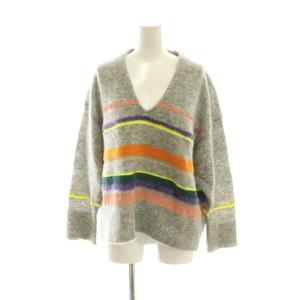 ニット セーター ウール S 灰色 グレー ボーダー マルチカラー Vネック 長袖 /AG OS