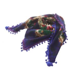 ストール スカーフ ウール ネイビー 紫 アイボリー ポンポン TH-K401 /RI OS