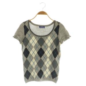 カシミヤ混 アーガイルチェック ニット 半袖 38 グレー /MY OS