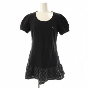 ペプラム チュニック チェック 半袖 38 ブラック /HK OS