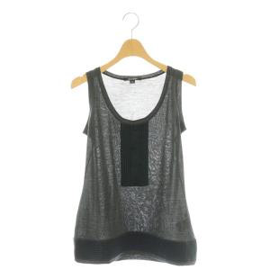 プリーツデザインタンクトップ カットソー ノースリーブ XS チャコールグレー /DF OS