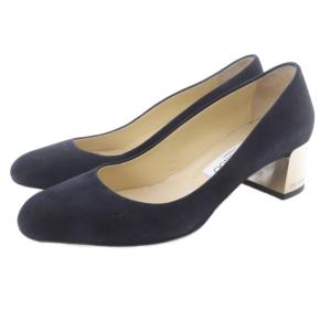 メタルヒール パンプス スエード 37 黒 ブラック ゴールド色 /SR