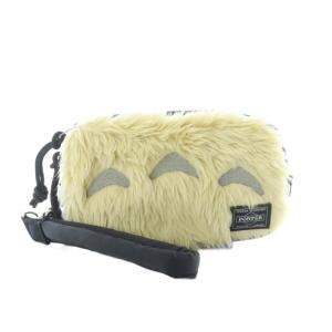 × となりのトトロ POUCH ポーチ ブラック 青 ベージュ ファー素材 /RI OS