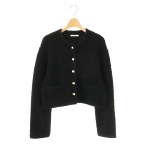 25AW TEDDY KNIT JACKET ノーカラージャケット ニット F ブラック /ES OS