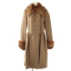 アンゴラ フォックスファー付きロングコート I40 ブラウン