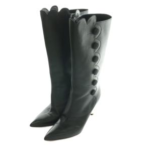 スカラップロングブーツ レザー 40 ブラック