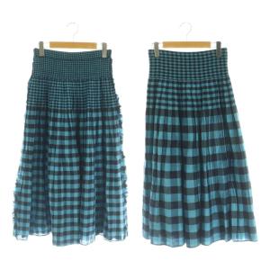 イッセイミヤケ リバーシブル イージースカート フレア チェック柄 2 水色 黒 HA11FG508 /MI