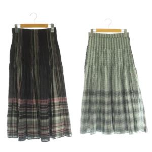 イッセイミヤケ リバーシブル イージースカート フレア シルク混 チェック柄 2 紫 グレー HA93FG500