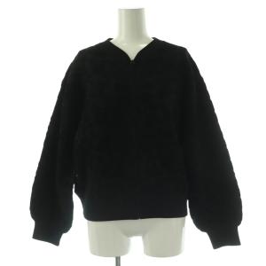 ジャガードジップブルゾン ジャケット ニット 黒 /NR OS