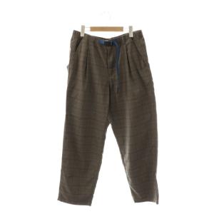 × BEAMS チェック ユーティリティパンツ テーパード ジッパーフライ L 茶 /NR OS