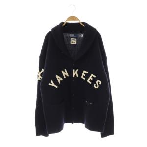 ×MLB NY YANKEES ショールカラー カーディガン L 濃紺