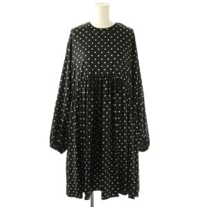 23AW パール釦ギャザーチュニックブラウス ドット 長袖 F ブラック /HK OS