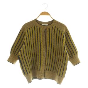 VINTAGE MOM KNIT CD カーディガン ニット 五分袖 ストライプ 1 カーキ /MY OS