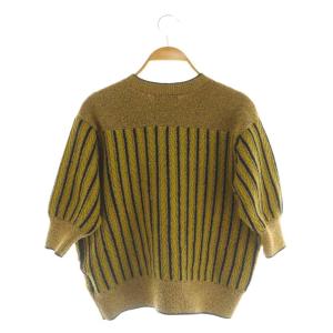 CLANE VINTAGE MOM KNIT CD カーディガン ニット 五分袖 ストライプ 1 カーキ /MY OS