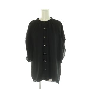 ネオノルディスブラウス シャツ 38 黒 ブラック ノーカラー 七分袖 前開きボタン /AG OS