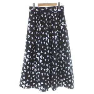 ロングスカート 38 黒 ブラック ハート柄 Aラインシルエット /AB OS
