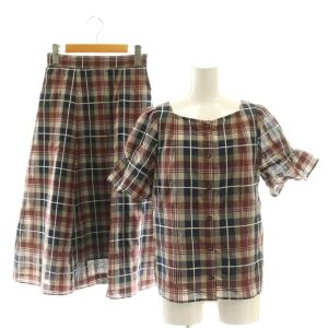 セットアップ ブラウス 半袖 フレアスカート ロング チェック 36 マルチカラー /DF OS