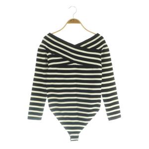 クロスリブニットボディスーツ カットソー ボーダー 黒 白 /MI OS