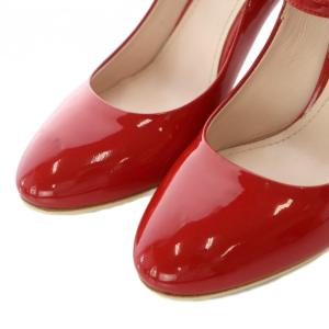miumiu パンプス 36 22.5cm 23cm 赤 レッド エナメル ラウンドトゥ ハイイール ストラップ /RI