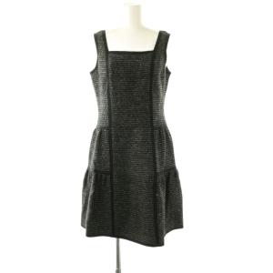 TISSUE ツイードワンピース 膝丈 ノースリーブ 34 ブラック /HK OS