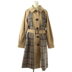 トレンチコート 切替 チェック ロング 38 ベージュ /HK OS
