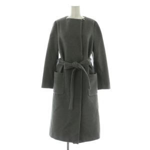 Many wayコート ロング ノーカラー アンゴラ混 ベルト付 36 グレー /MY OS