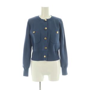 リブ アンサンブルカーディガン 2 青 ブルー 長袖 ラウンドネック パッチポケット /AG OS