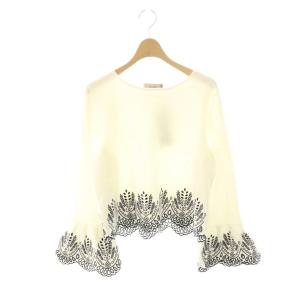 24AW カットワーククロップニット カットソー 長袖 刺繍 M アイボリー /NR OS