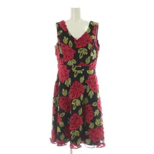 ワンピース 38 黒 ブラック 花柄 マゼンタ Vネック ノースリーブ 花柄 /AG OS