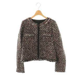 ツイード ノーカラージャケット ブークレ 40 ブラック マルチカラー /ES OS