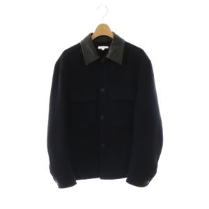 ウールダブルフェイレザーカラージャケット 36 ネイビー ブラック
