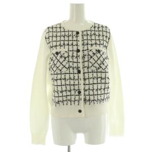 25SS チュールツイードニットコンビ カーディガン 38 ホワイト ブラック