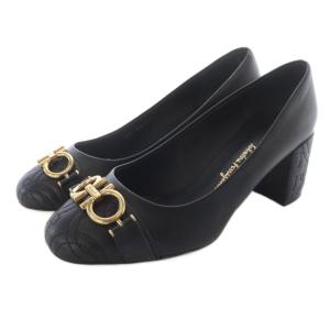 ガンチーニ キルティング チャンキーヒール レザー 4.5D 黒 ブラック /SR