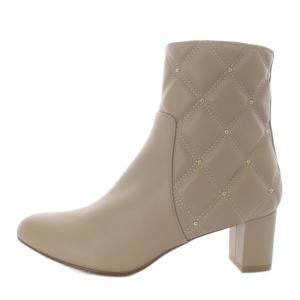 キルティングブーツ ショート チャンキーヒール スタッズ レザー 24cm ベージュ /YO14