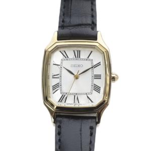 ユナイテッドアローズ別注 スクエア レザー 腕時計 3針 ゴールドカラー ブラック