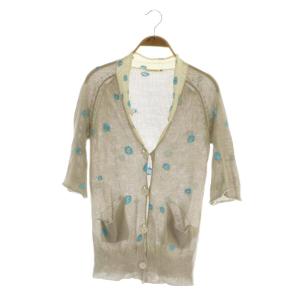 Sunny snow 七分袖 カーディガン ニット ドット リネン混 グレー /MY OS