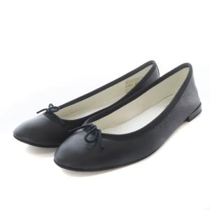 Cendrillon バレエシューズ パンプス フラット リボンモチーフ レザー 36.5 ブラック /YO24