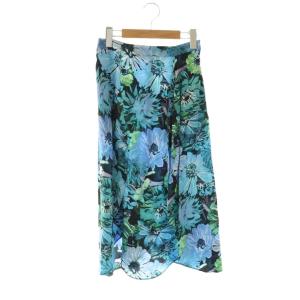 花柄 フレアスカート シルク 34 ブルー マルチカラー /ES OS